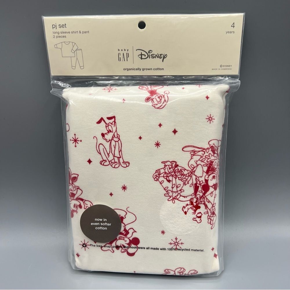 Baby Gap X Disney Kids Mickey Red Cream Long Sleeve Shirt & Pants Pajama Set